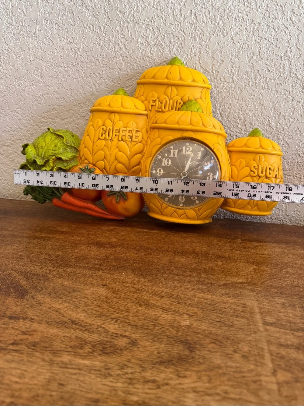 Vintage 1974 Burwood New Haven WORKING Kitchen Wall Clock Canisters Retro